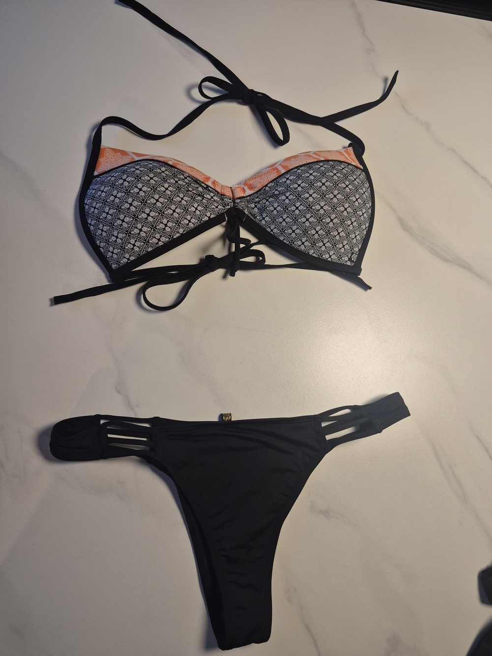 La Vie En Rose Black Bikini Set with Orange Accents